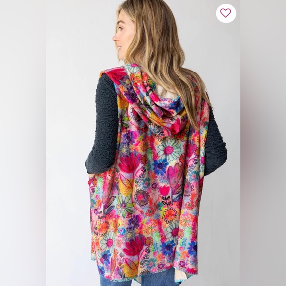 NWT Natural Life Boho Floral Hooded Vest with Sherpa lining.Size L/XL - Picture 3 of 10